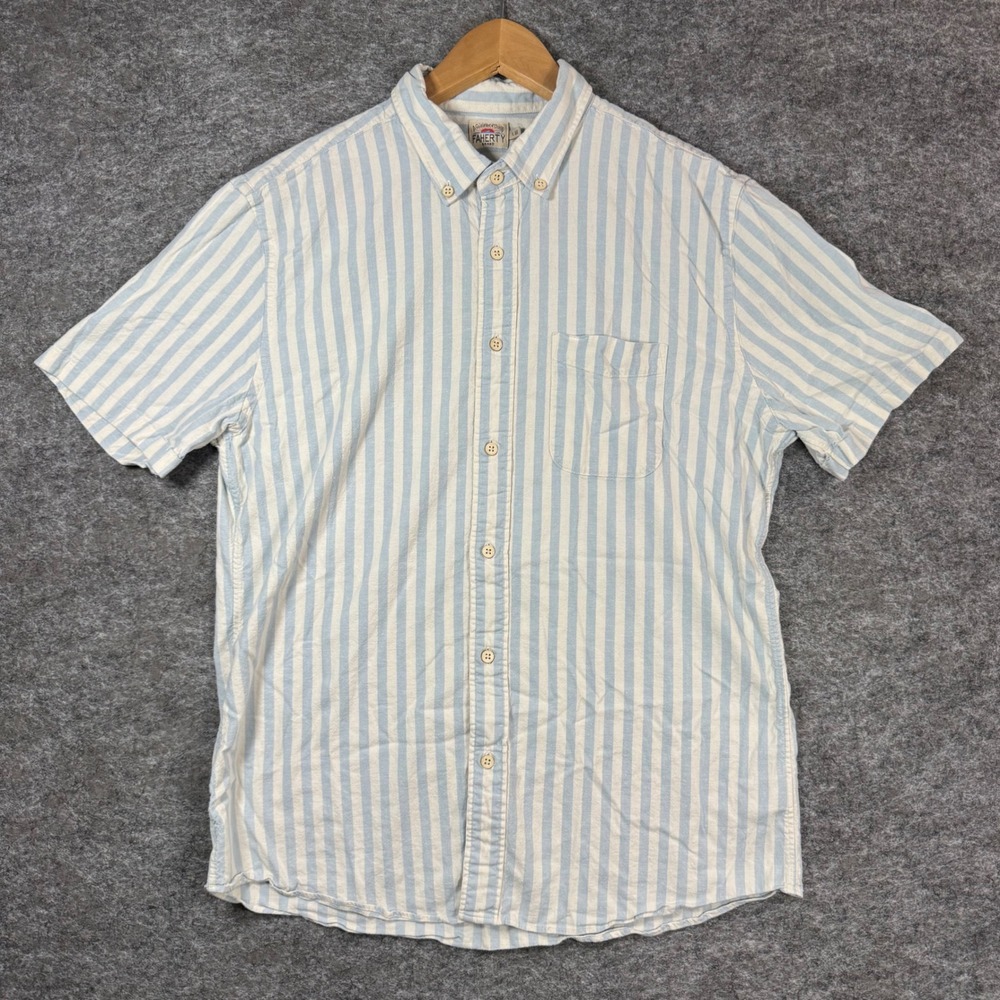 Faherty Short-Sleeve Breeze Shirt Mens L Blue White Striped Beach Coastal Resort